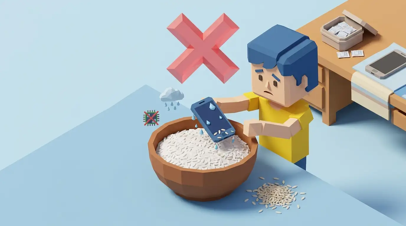 Uncooked rice myth debunked showing charging port starch corrosion